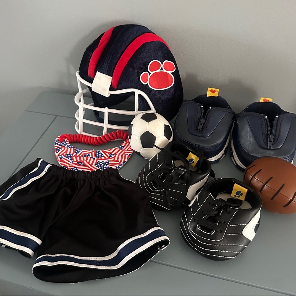 Build-A-Bear Sports Lot Helmet Cleats Skechers Shorts Soccer Football
